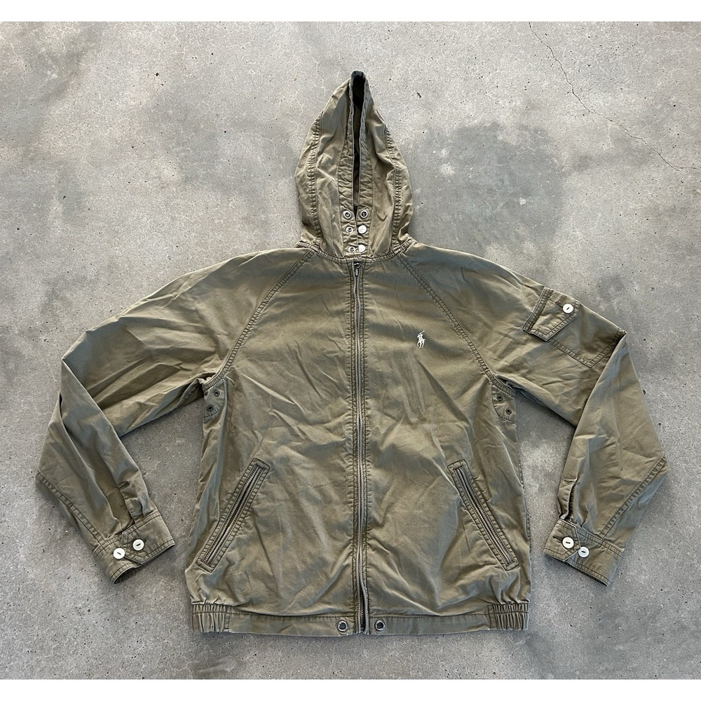 Polo Ralph Lauren Men's Army Green Hooded Full Zip Utility Jacket Size Small